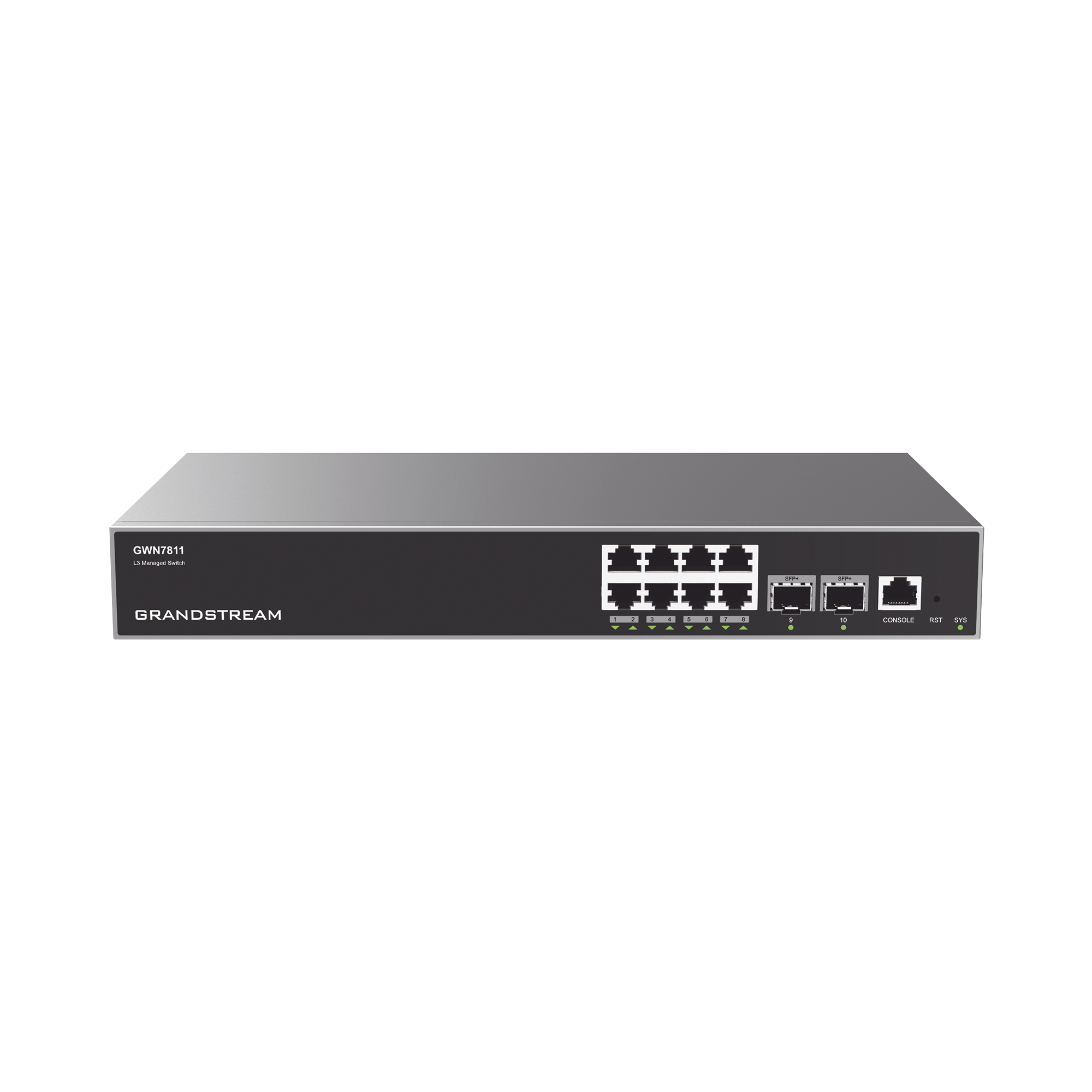 Switch Capa 3 Administrable / 8 puertos 10/100/1000 Mbps + 2 Puertos SFP+ 10 Gigabit / Compatible con GWN Cloud.