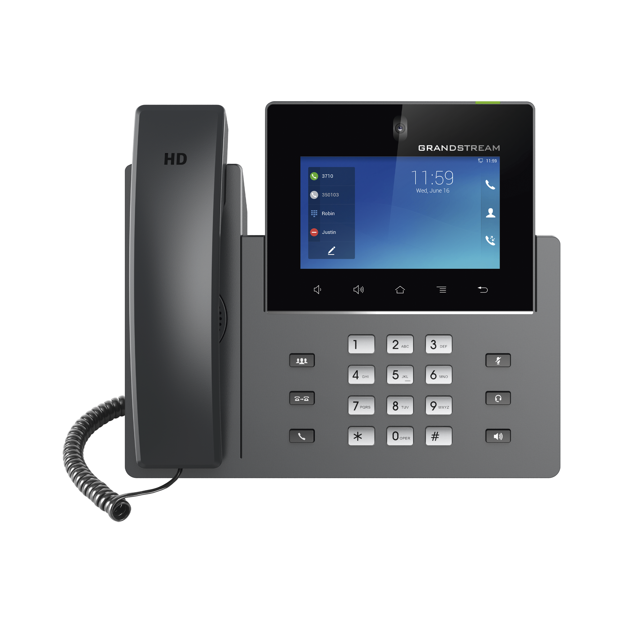 Teléfono IP Android 11, 16 líneas SIP con 12 cuentas, pantalla táctil  5", puertos Gigabit, Wi-Fi, Bluetooth, PoE, codec Opus, IPV4/IPV6 con gestión en la nube GDMS