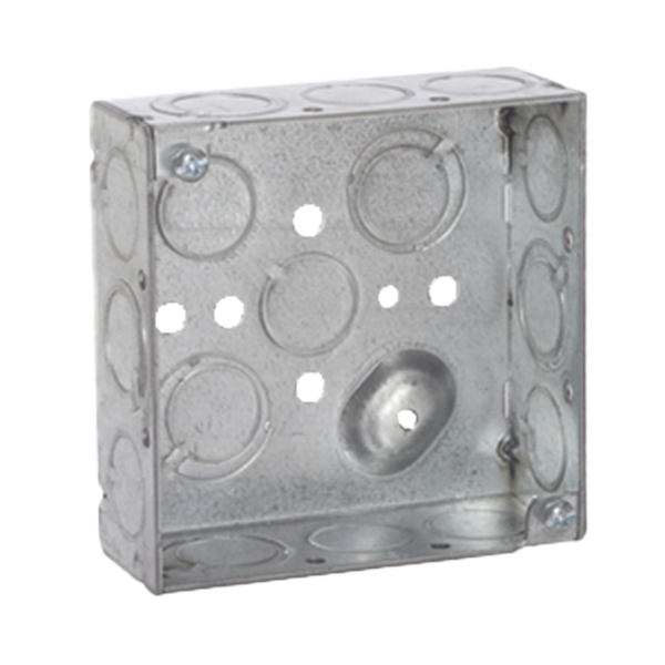 Caja Cuadrada 4 x 4"/Profundidad 1- 1/2"/ 10 Entradas de 1/2" y 6 TKO (1/2"-3/4").