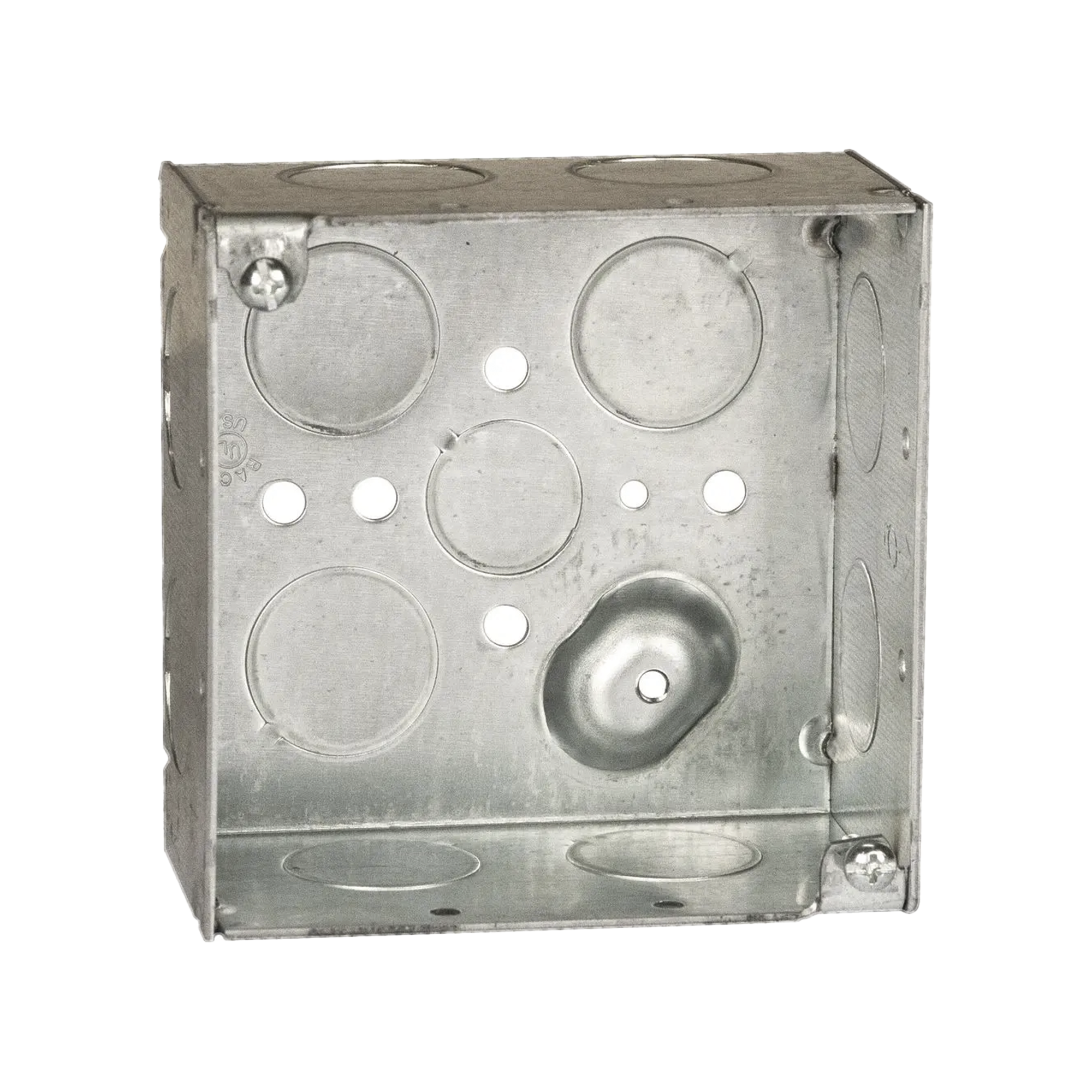 Caja Cuadrada Galvanizada  de 4 x 4" / Profundidad 2 1/8 / 11 Entradas de 3/4" y 1 de 1/2".