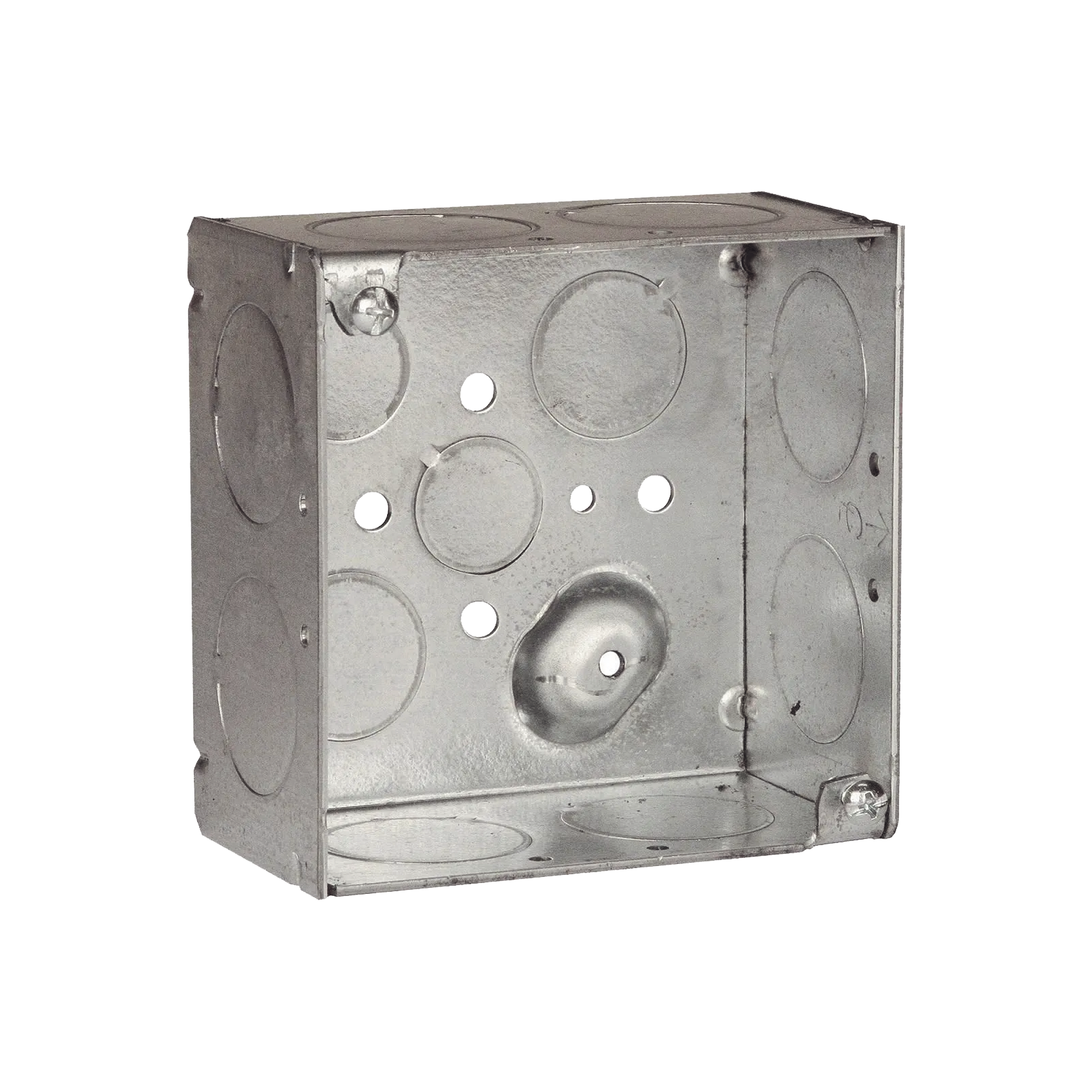Caja Cuadrada Galvanizada de 4" x 4"/ Profundidad de 2 1/8" /8 Entradas 1", 3 Entradas 1/2" y  2 Entradas 3/4"/ Soldada.