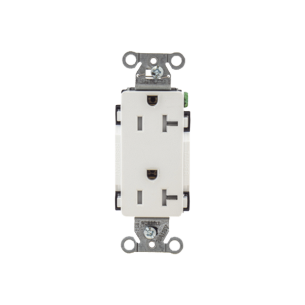 Contacto Duplex Decorador 20 A 125V /  Resistente a manipulaciones / 2 Polos 3 Hilos/ Nema 5-20 R / Color Blanco / Grado Industrial.