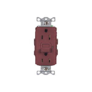 Contacto de Auto-verificación GFCI con Interruptor de Falla a Tierra de 15 A 125 V 2 Polos/ Color Rojo / Nema 5-15R / Grado Industrial Comercial.