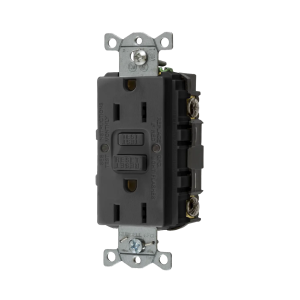 Contacto de Auto-verificación GFCI con Interruptor de Falla a Tierra de 15 A 125 V 2 Polos, 3 Hilos Color Negro (Nema 5-15R), Grado Comercial.