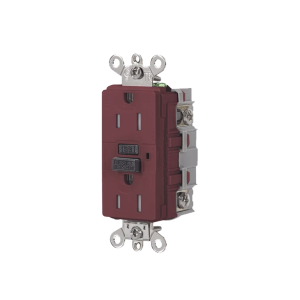 Contacto de Auto-verificación GFCI de 15 A 125 V 2 Polos/  Resistente a Manipulaciones y Intemperie / Color Rojo / Nema 5-15R / Grado Industrial.