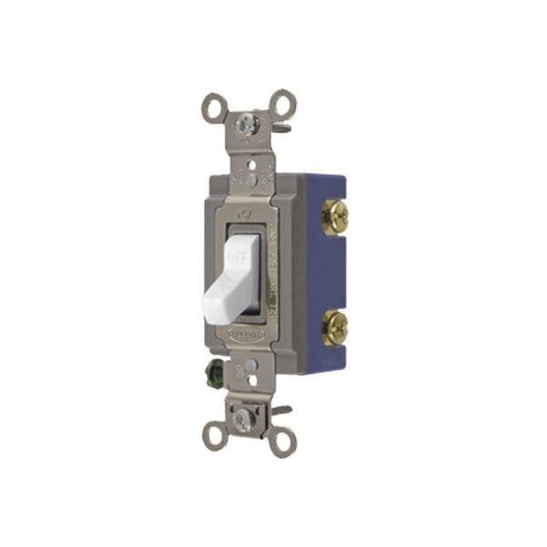 Interruptor de Palanca 15 A 120-277 V CA/ Unipolar / Grado Industrial/ Uso Extra Pesado / Cableado Lateral y Posterior / Color Blanco.