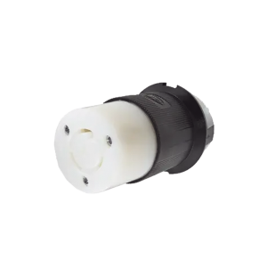Conector Industrial con Bloqueo de Media Vuelta / 20 A 125 V CA / 2 Polos 3 Hilos / Nema L5-20R / Color Blanco y Negro.