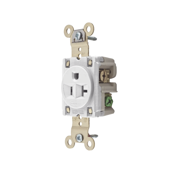 Contacto Sencillo / 20 A 125 V / 2 Polos 3 Hilos / Nema 5-20R / Color Blanco / Grado Industrial.
