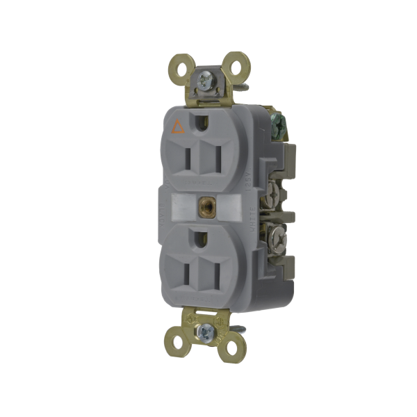 Contacto Dúplex Conexión a Tierra Aislada 15A 125V/ 2 Polos 3 Hilos/ Color Gris/ Nema 5-15R/ Grado Industrial.