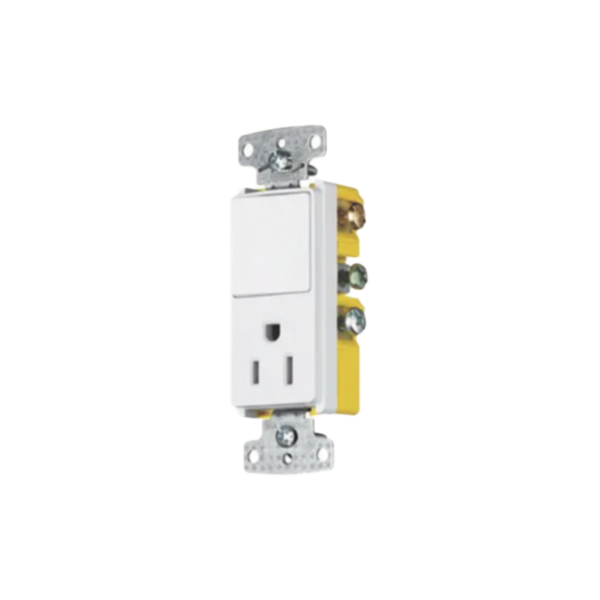Combinación de Contacto y Apagador Decorador 15A 125V/ Color  Blanco.