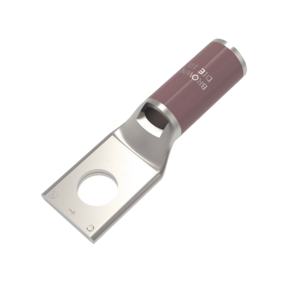 Zapata Terminal de Compresión de Cobre Electrolítico Estañado de Cañón Corto para Tornillo de 1/2" y Calibre 4 AWG.