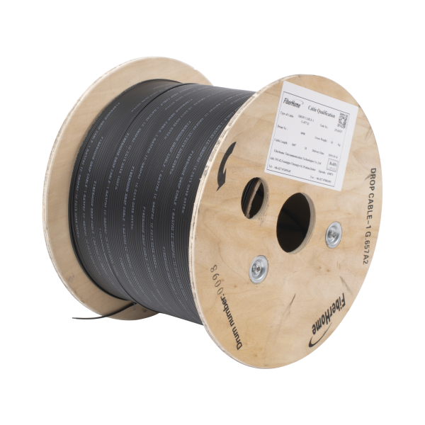 Carrete de 1 km de Fibra Óptica Drop, Interior/Exterior G.657A2 Monomodo de 1 hilo (unifibra), Dieléctrica, Forro Negro