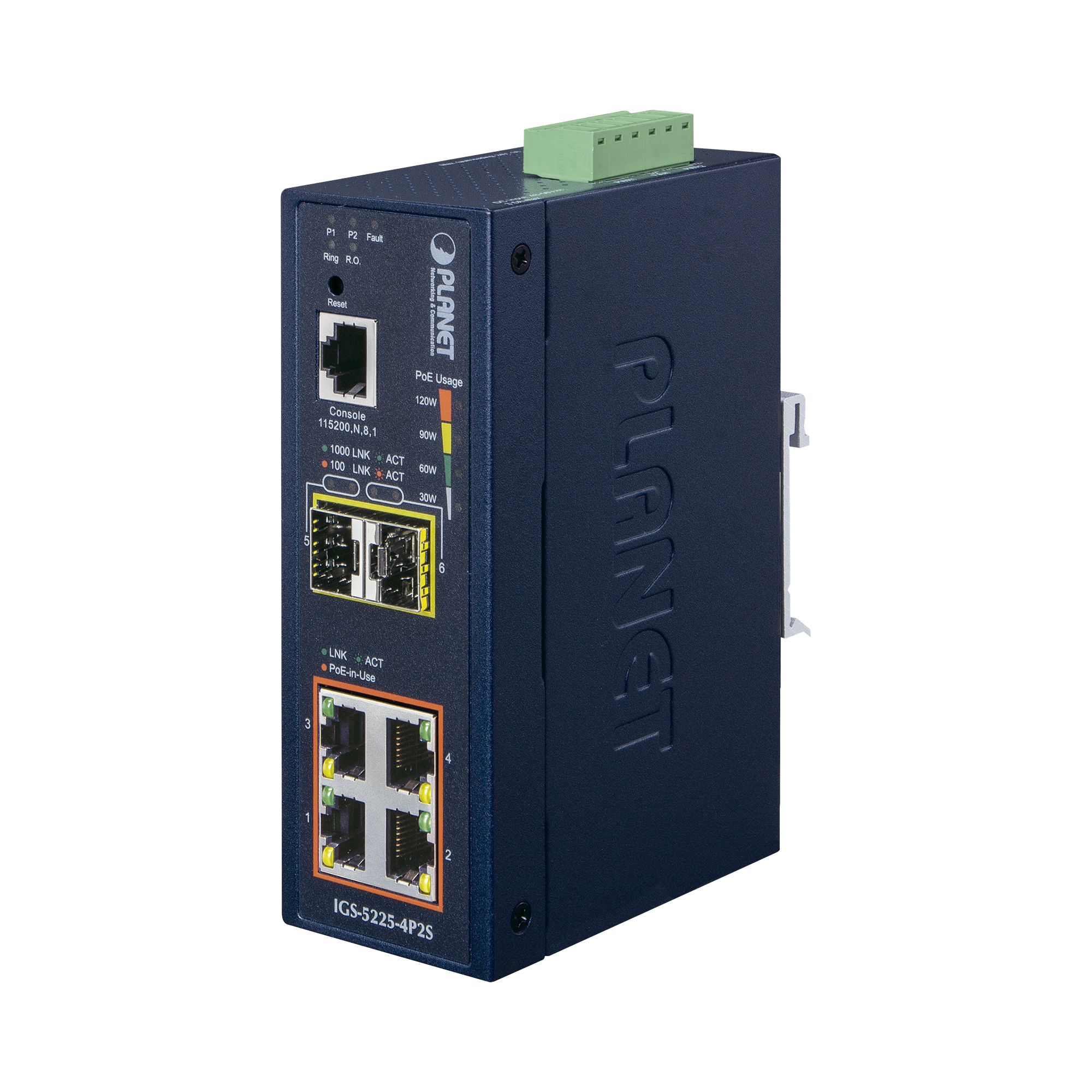 Switch Industrial Administrable Capa 2, 4 Puertos PoE 802.3af/at 10/100/1000T, 2 Puertos SFP 100/1000X