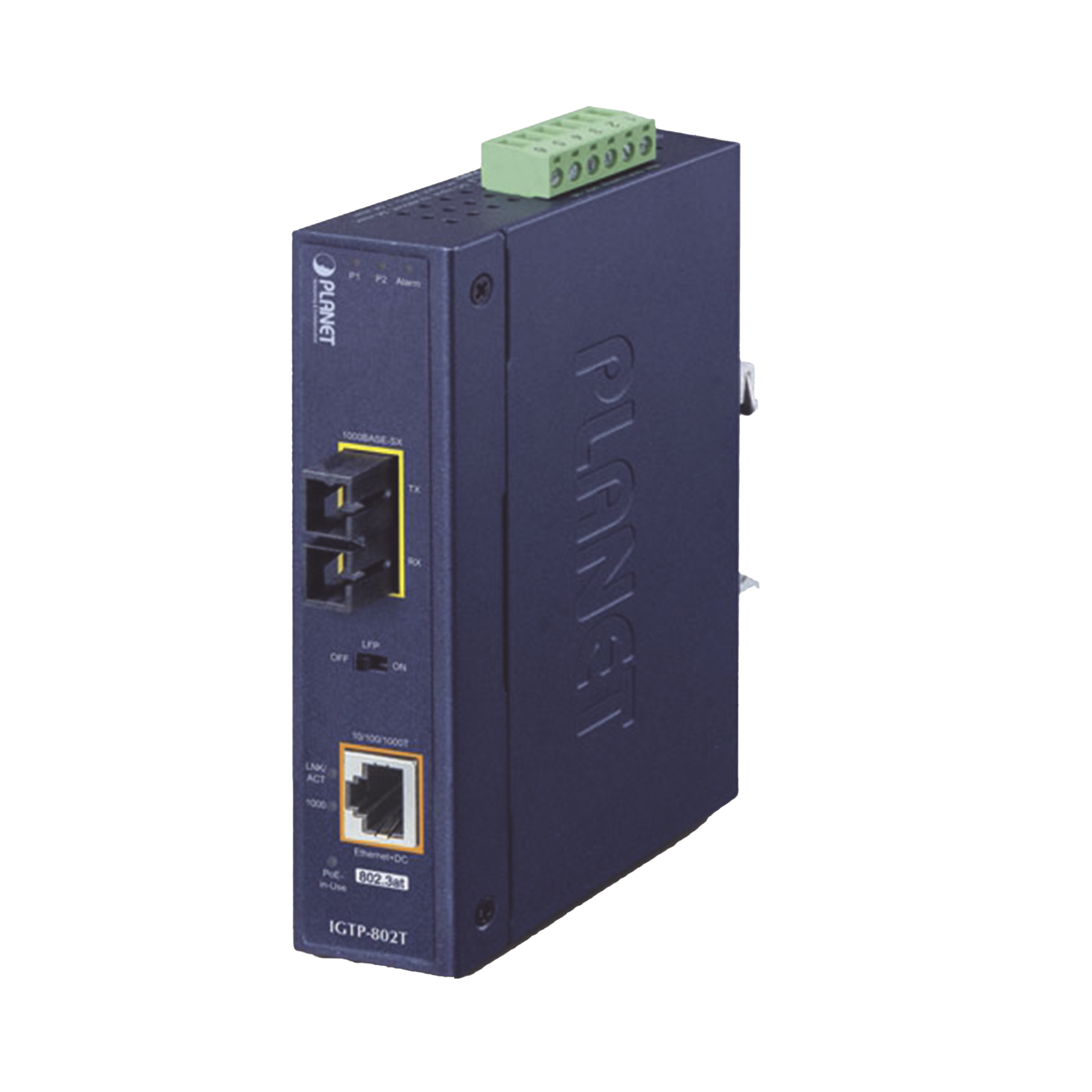 Convertidor de medios industrial PoE+ 1000BASE-SX a 10/100/1000BASE-T 802.3at (SC,MM) -550 m