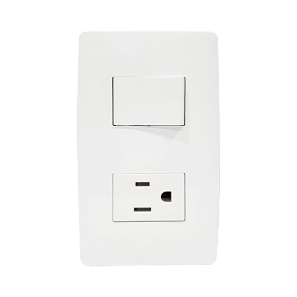 Apagador Escalera y Contacto de 127 V~60 Hz 10/15 A.
