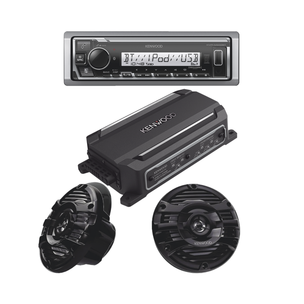 Kit de estéreo con Bluetooth KMR-M332BT | Amplificador KAC-M5014  | más Par de bocinas KFC-1653MRB