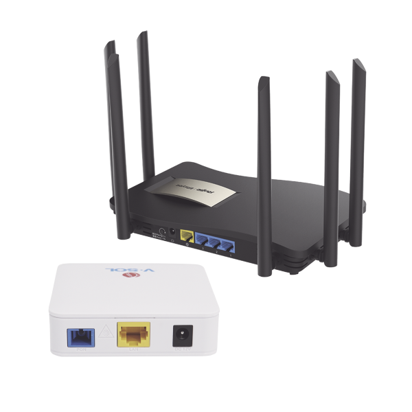 Kit 2 ONU Bridge V-Sol, Dual GPON/EPON con Router Home Mesh Ideal para distribuciones WISP de mayor cobertura Wi-Fi en Hogares y Oficinas