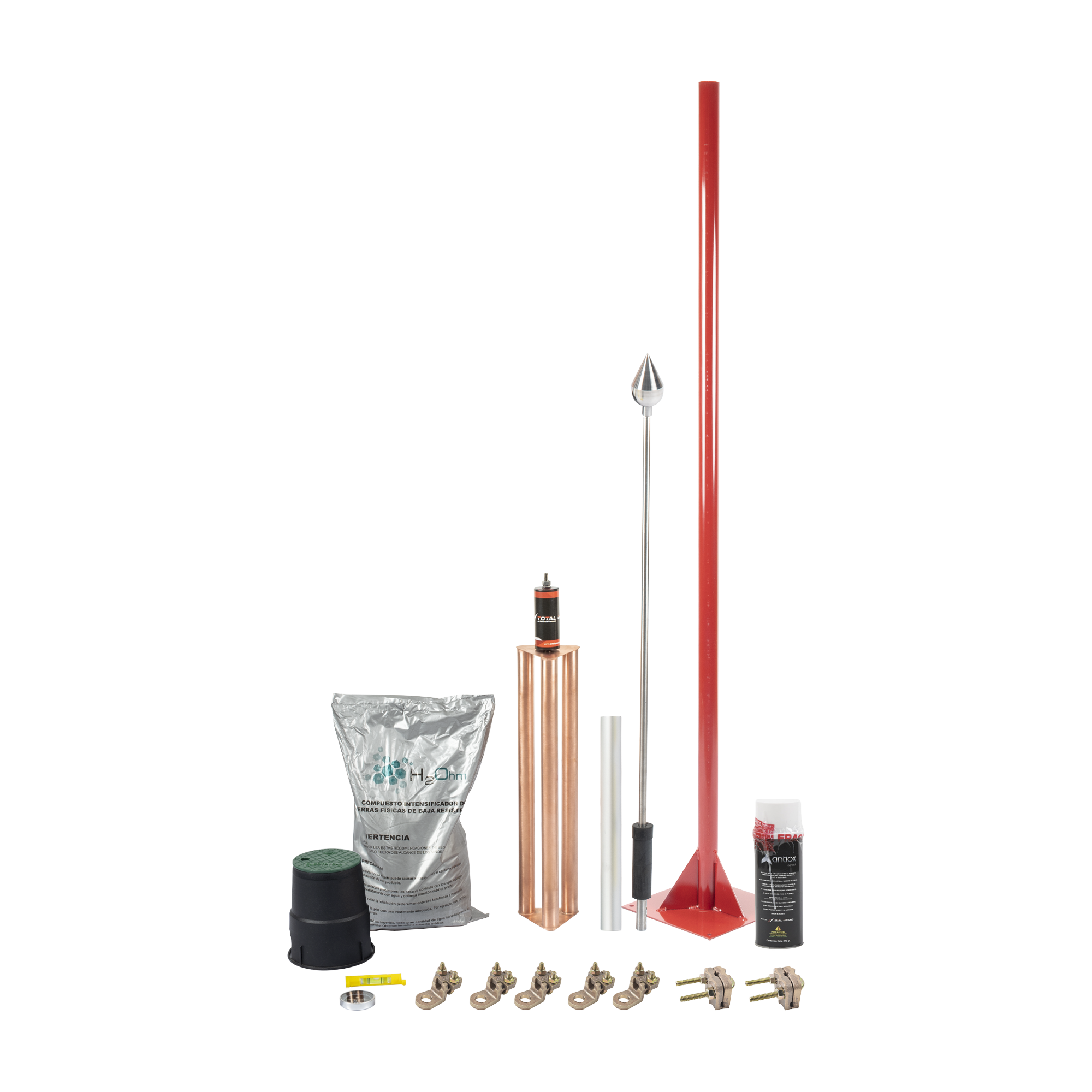 Kit Pararrayo con Punta en Aluminio con Accesorios para Protección de Diámetro de 160 m.