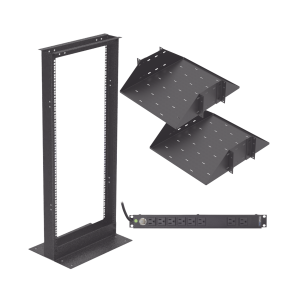 Kit de Rack Estándar 19", 24 UR con 2 Charolas  y PDU (8 tomas). Ideal para UPS y Servidores tipo Torre.