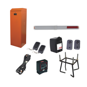 Kit COMPLETO Barrera Derecha XB NARANJA / Brazo telescópico 3.6 ~ 5.5 M / Incluye Sensor de masa, Transformador, Lazo, Ancla, Fotoceldas y 2 Controles Inalámbricos