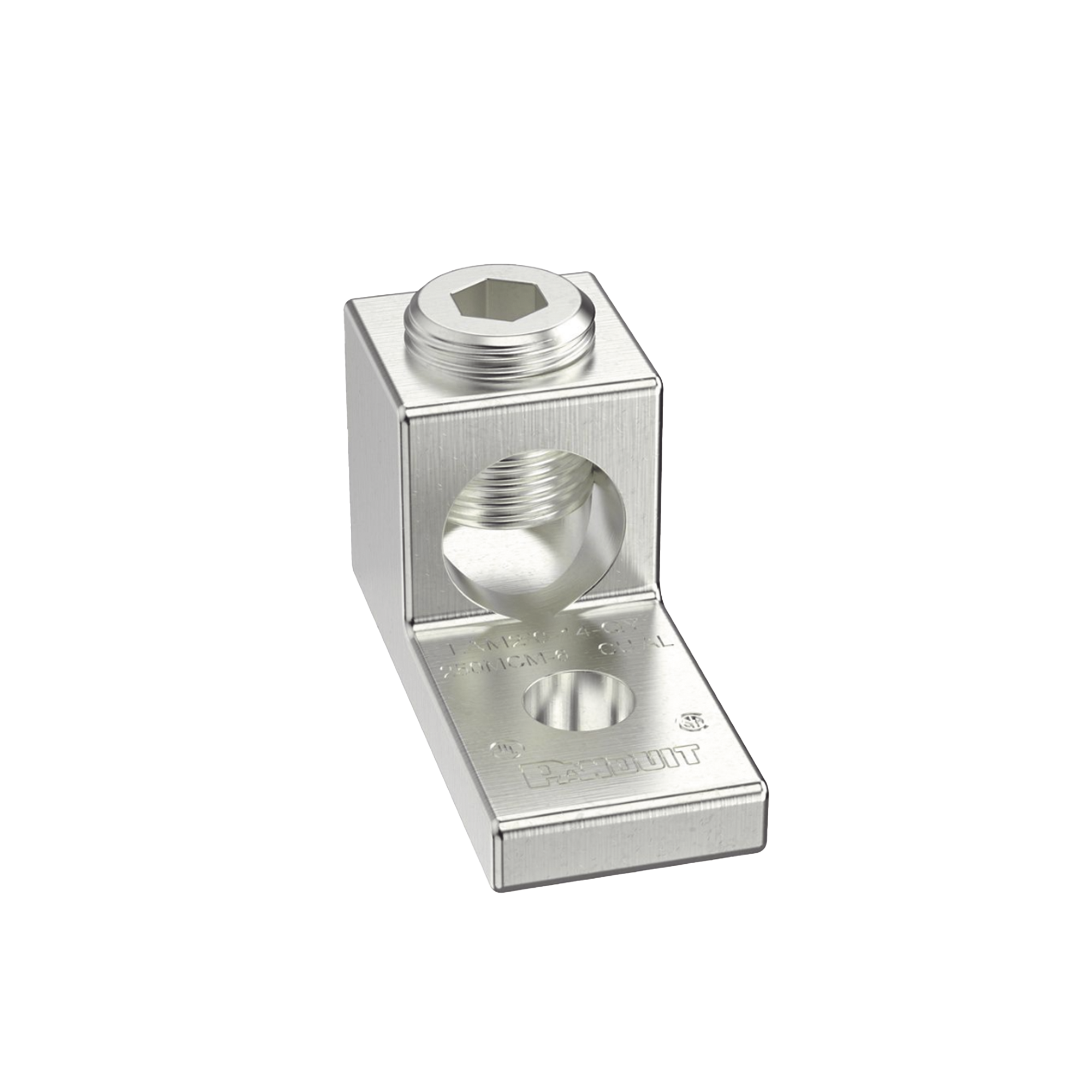 Terminal tipo Lengüeta Recta de Aluminio con Agujero 1/4", y Barril para Cable #14 - 2/0 AWG