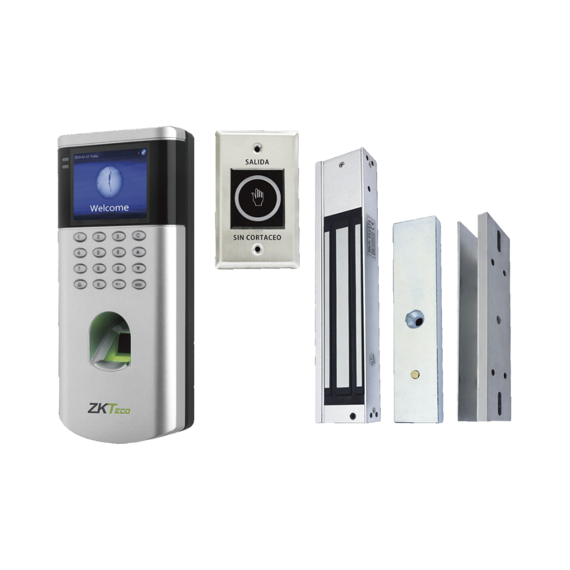 KIT de Control de Acceso LF10/ PUSH / Compatible con ZKBioAccess / 1,500 Usuarios / Chapa magnética / Botón de Salida / Tarjeta de proximidad