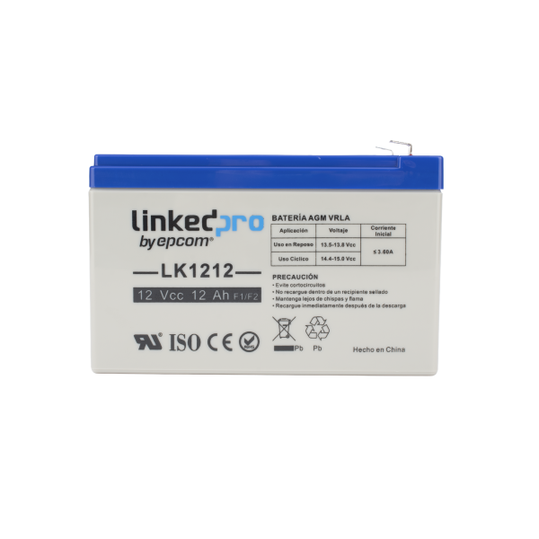 Batería 12 V / 12 Ah / UL / Tecnología AGM-VRLA / Vida útil promedio de 5 años / Uso en equipo electrónico / Intrusión / Incendio/ Control de acceso / Video Vigilancia / Terminales F1 ( Incluye adaptador F2 )