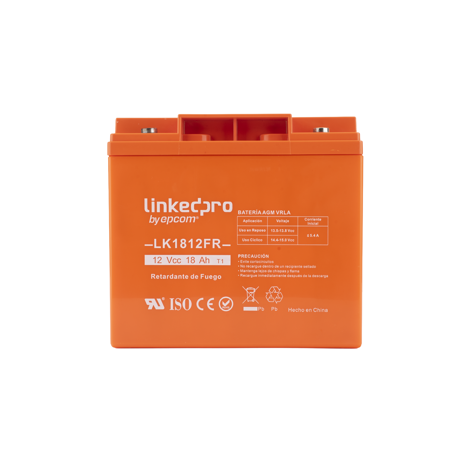 Batería 12 V / 18 Ah / UL / Tecnología AGM-VRLA / Vida útil promedio de 5 años / Retardante a la Flama / Para uso en equipo electrónico, Alarmas de Intrusión / Incendio/ Control de acceso / Video Vigilancia / Term