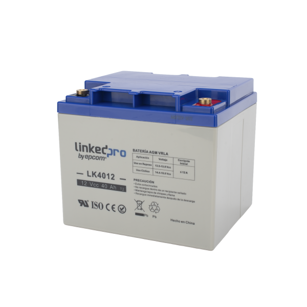 Batería 12 Vcc / 40 Ah / UL / Tecnología AGM-VRLA / Para uso en equipo electrónico, Alarmas de Intrusión / Incendio/ Control de acceso / Video Vigilancia / T2