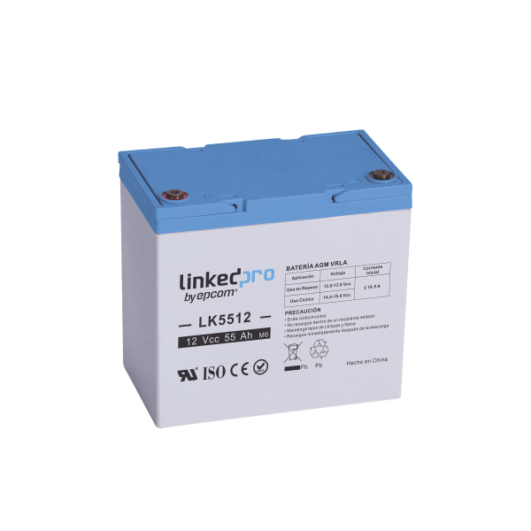 Batería 12 Vcc / 55 Ah / UL / Tecnología AGM-VRLA / Vida útil promedio de 5 años / Para uso en equipo electrónico, Alarmas de Intrusión / Incendio/ Control de acceso / Video Vigilancia / T2