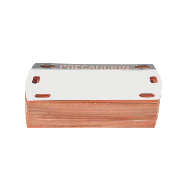 Etiqueta Autolaminada para Identificación de Fibra Optica Paquete de 25 piezas, Para Uso Interior/Exterior, Dimensiones de 90 x 50 mm, Color Negro con Naranja