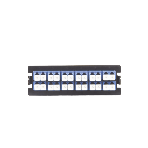 Placa acopladora para Distribuidor de Fibra Óptica LP-ODF-8024, incluye 12 acopladores LC Duplex Para fibra Monomodo