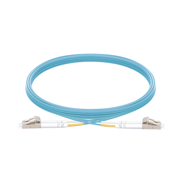 Jumper de Fibra Óptica Multimodo OM3 50/125 LC-LC OFNR (Riser), 2.0 mm, Dúplex, Aqua, 5 metros