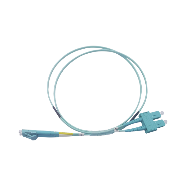 Jumper de Fibra Óptica Multimodo OM3 50/125 LC-SC OFNR (Riser), 2.0 mm, Dúplex, Aqua, 2 metros