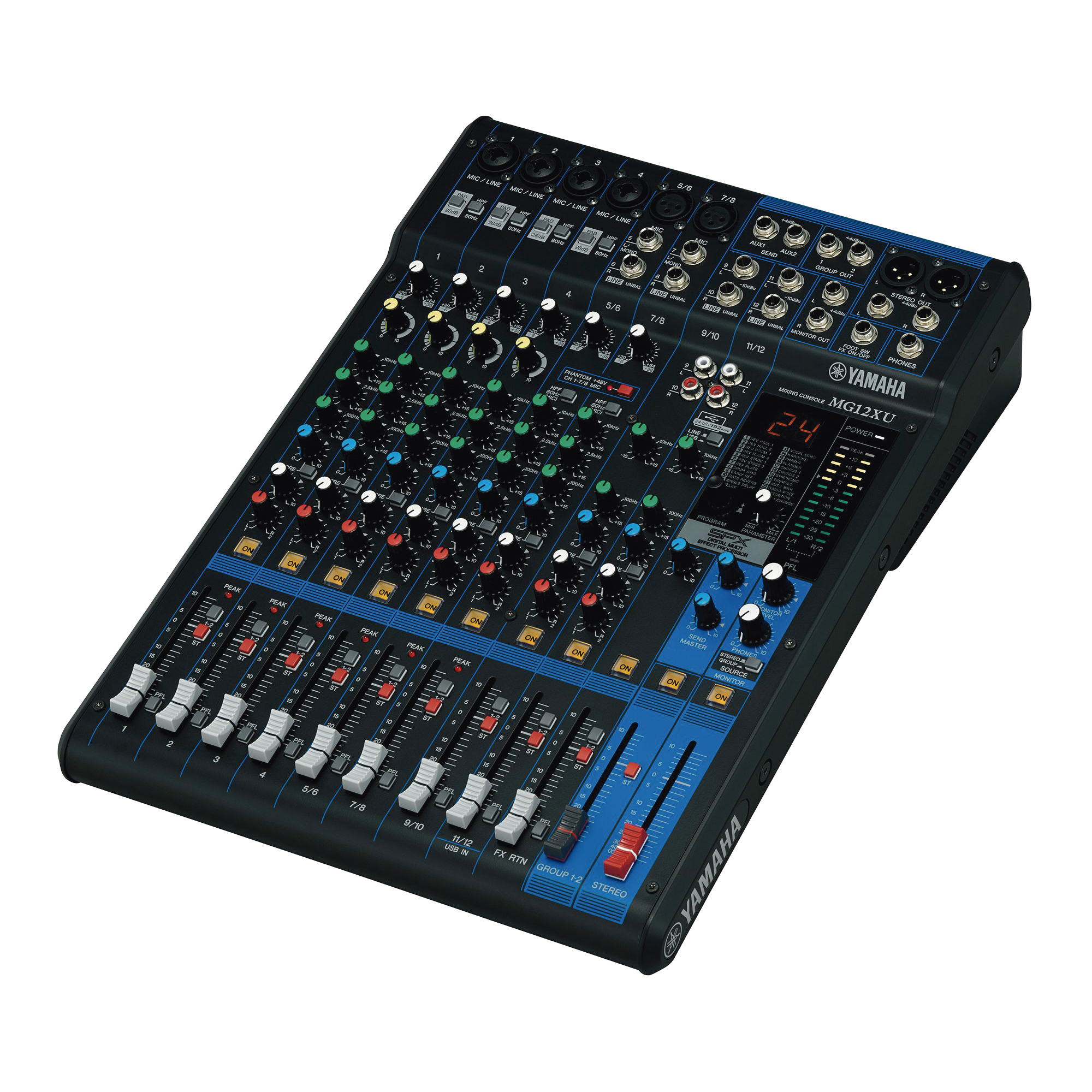 Mezcladora de Audio | 12 Canales | 6 Entradas de Micrófono/línea | 2 Entradas Estéreo | Efectos Integrados | Alimentación Phantom | USB