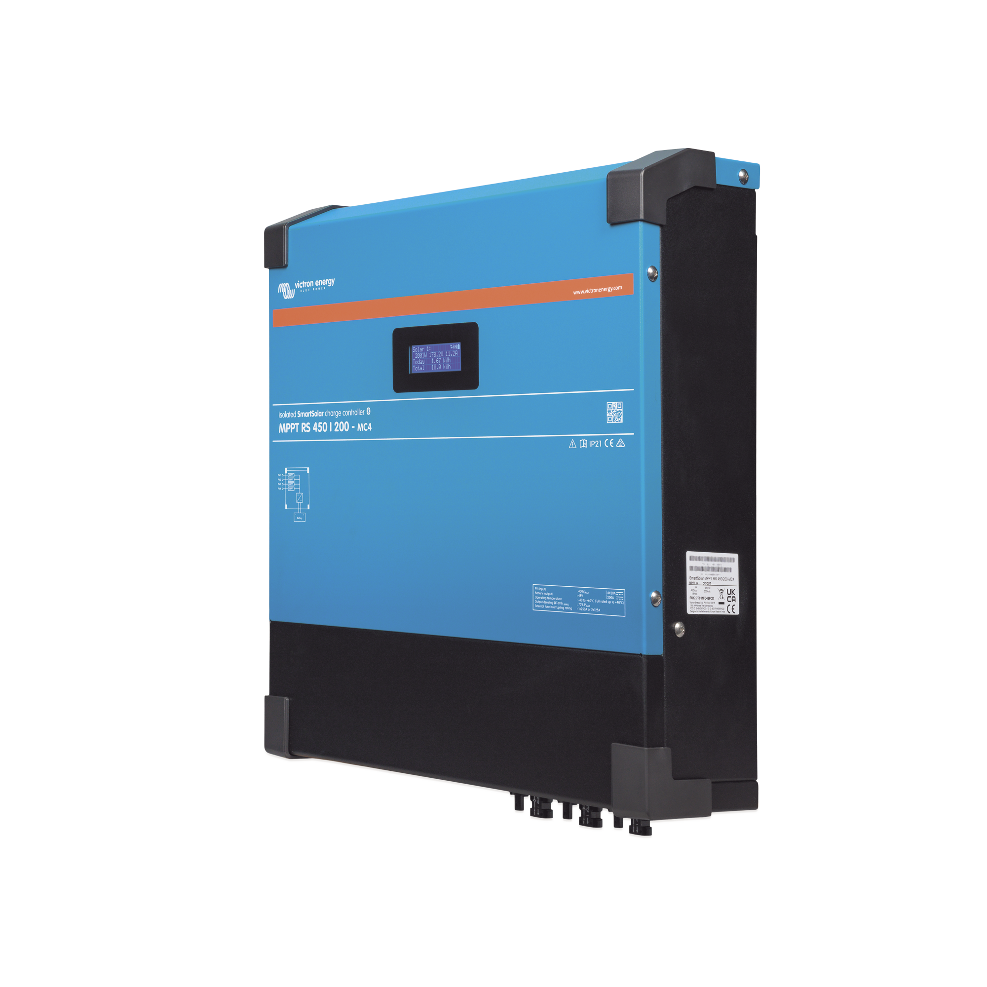 SmartSolar MPPT RS 450/200-MC4. Controlador Solar MPPT 200A, Voltaje: 48 Vcc. Para uso con Inv. Cargadores Victron