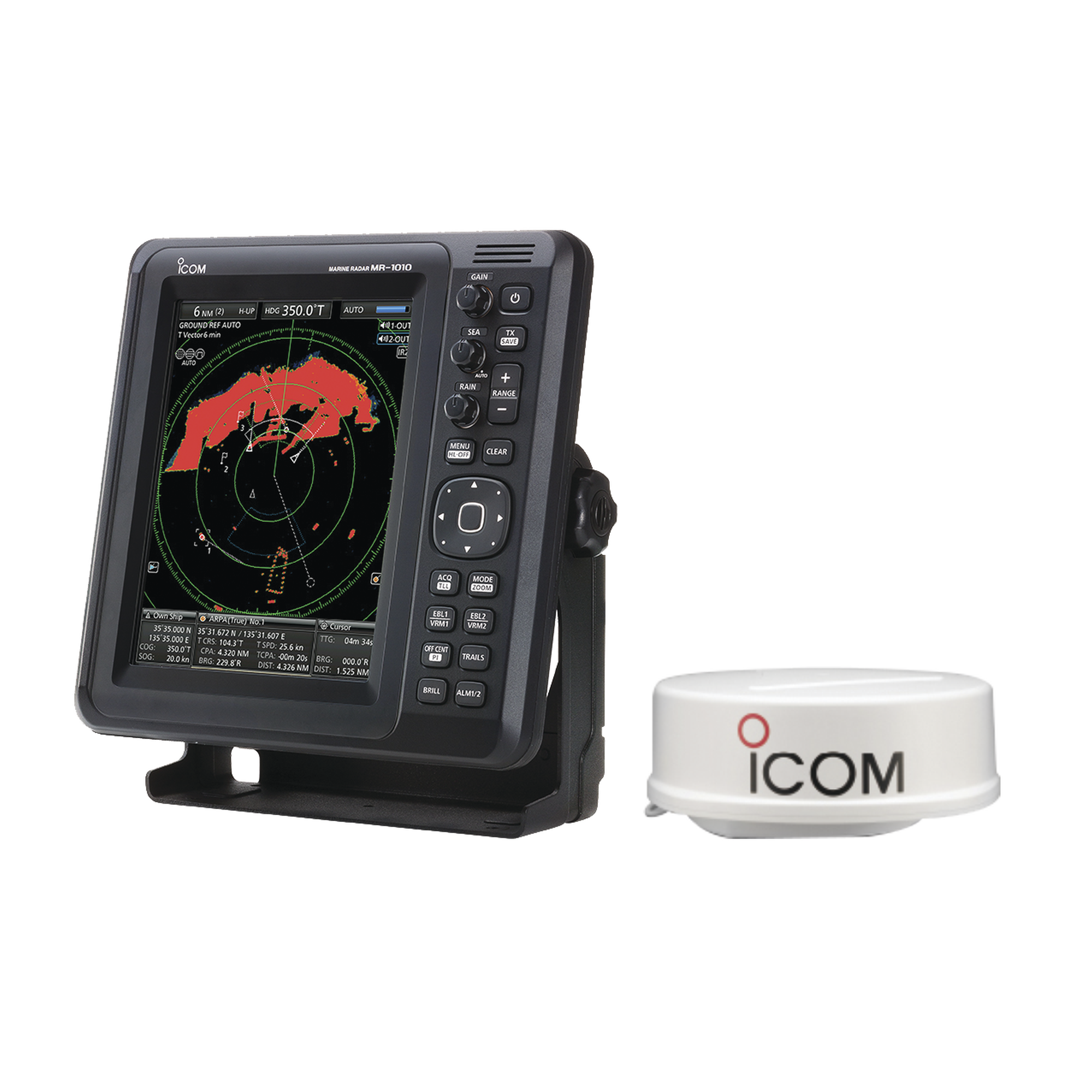Radar marino tipo domo de 36NM, con pantalla a color de 10.4 pulgadas, cable de 10m de largo y múltiples lenguajes