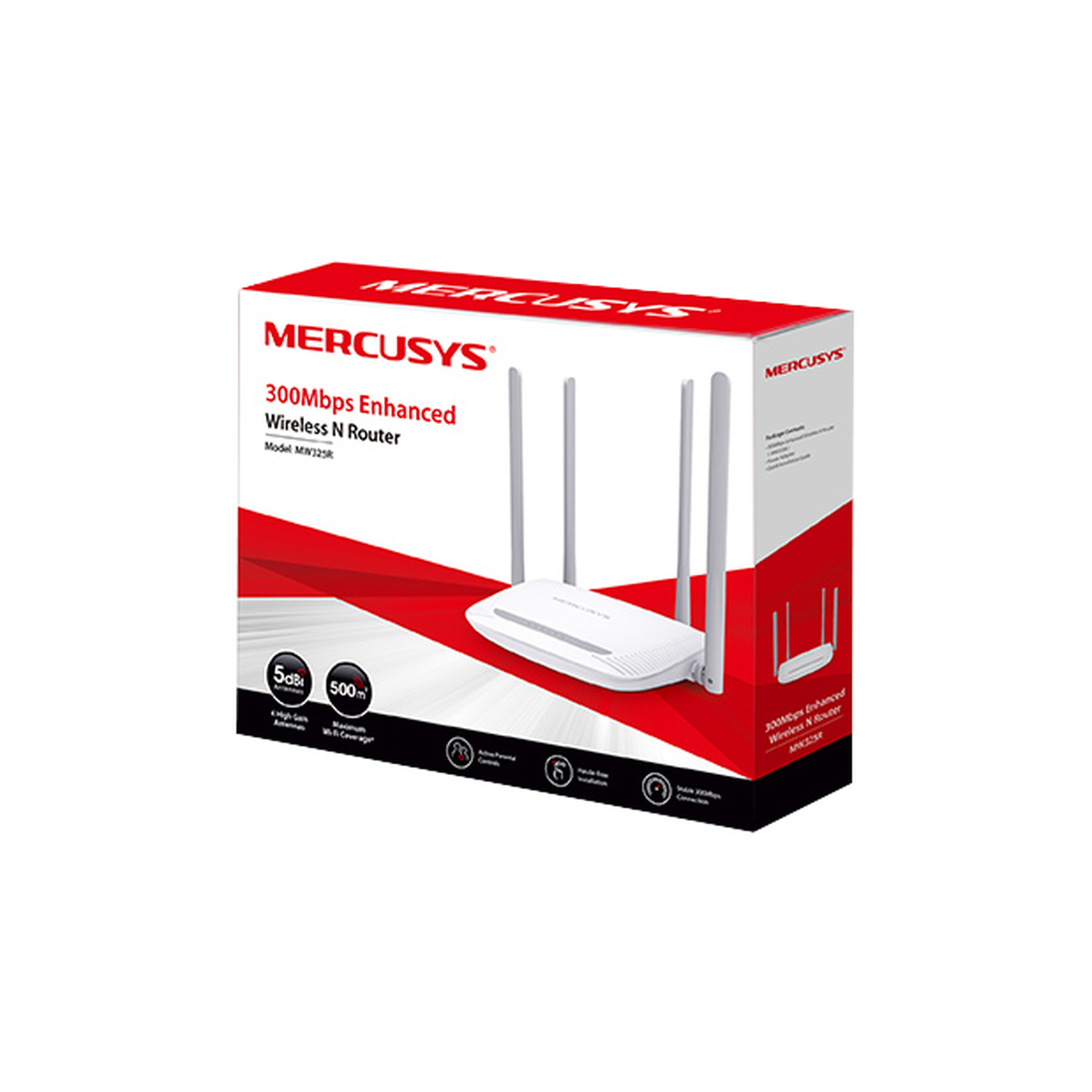 Router Inalámbrico N Mejorado / 2.4 GHz de 300 Mbps / 1 Puerto WAN 10/100 Mbps / 3 Puertos LAN 10/100 Mbps / 4 Antenas de 5 dBi