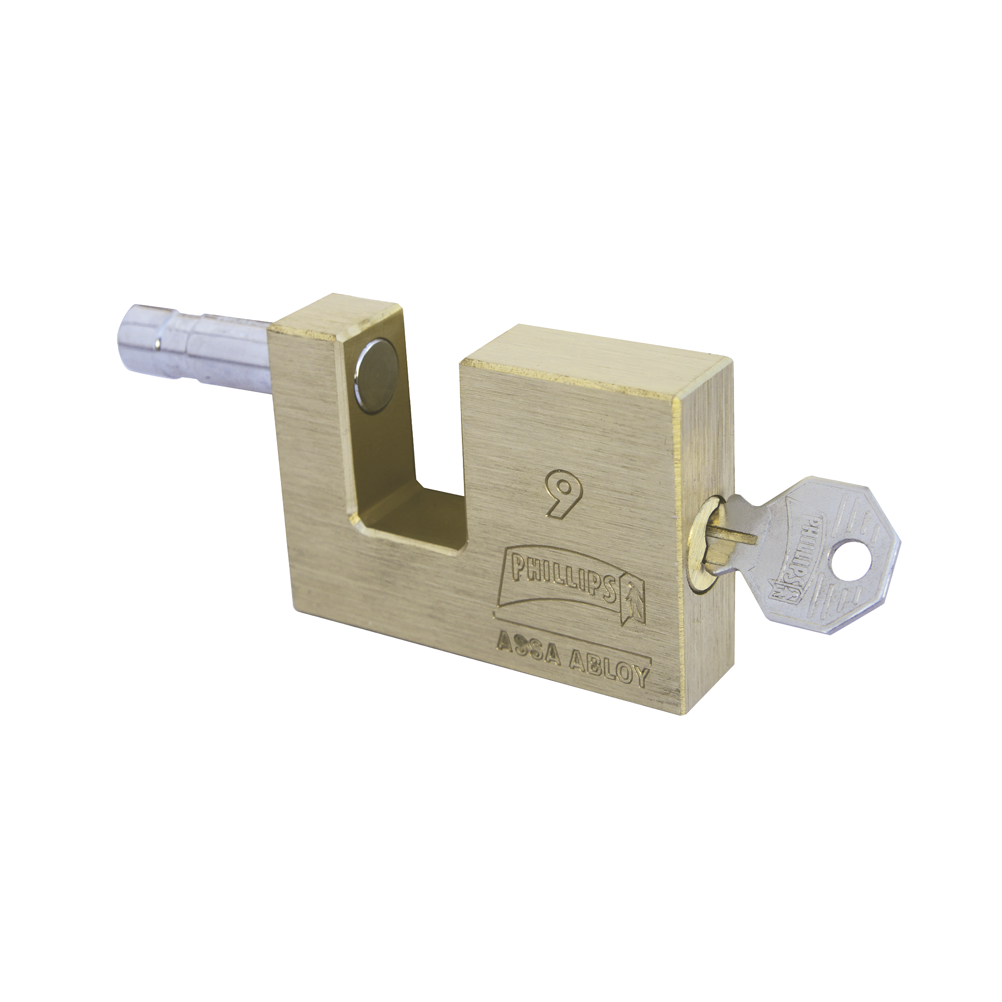 Candado para Cortina Metálica # 9 / Llave PH-52 para 5 pernos de combinación / Cuerpo de Latón.