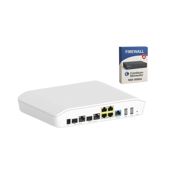 Kit Router/Firewall con licencia incluida NSE-SUB-3000-3 / función SD-WAN NSE3000 / 2 puertos WAN Gigabit + 2 SFP combo / 4 puertos LAN Gigabit / Gestión Unificada de Amenazadas / Administración desde la Nube / Hasta 1,000 dispositivo