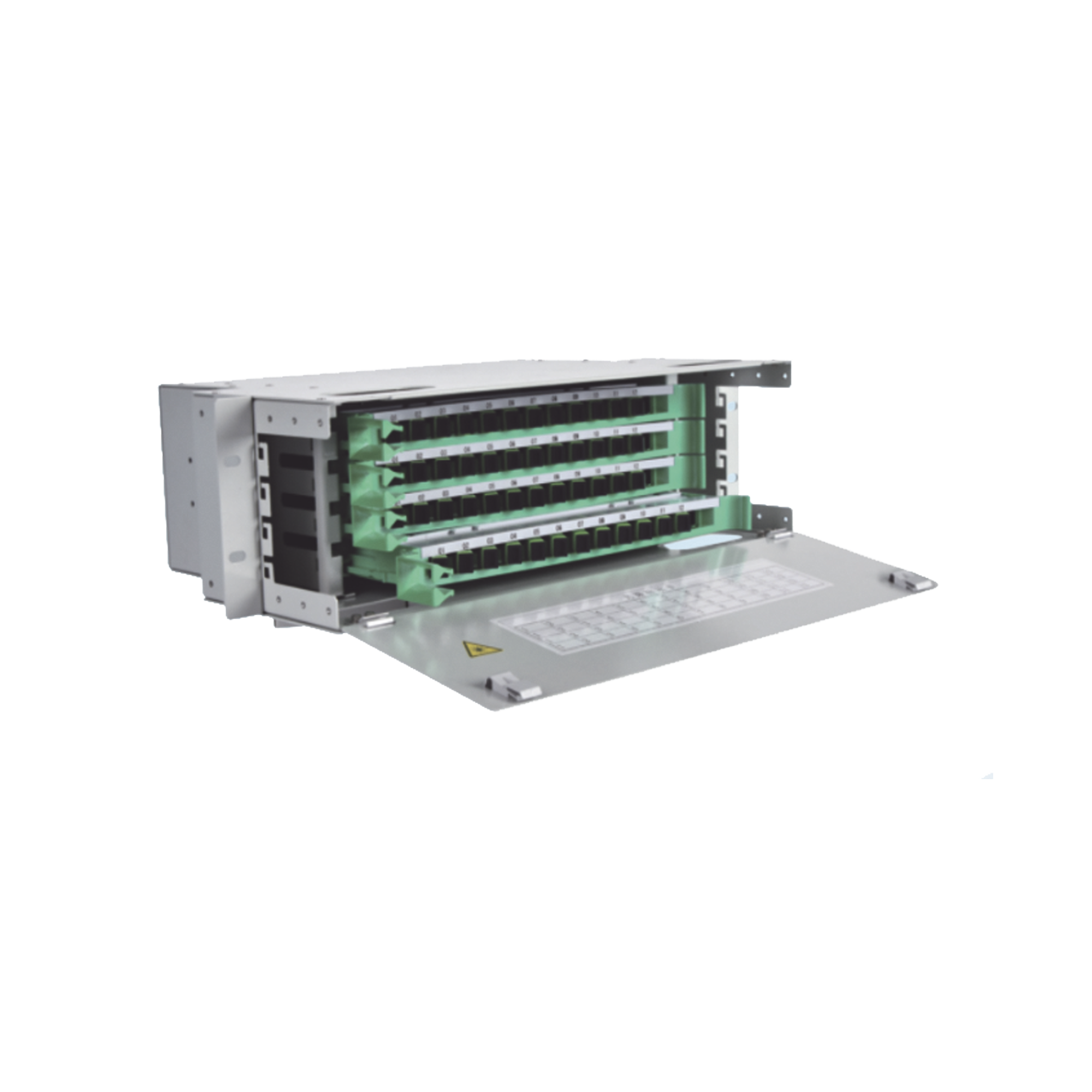 Distribuidor de Fibra Óptica para 144 empalmes, con 144 acopladores SC/APC y 144 pigtails, 19", 5 UR