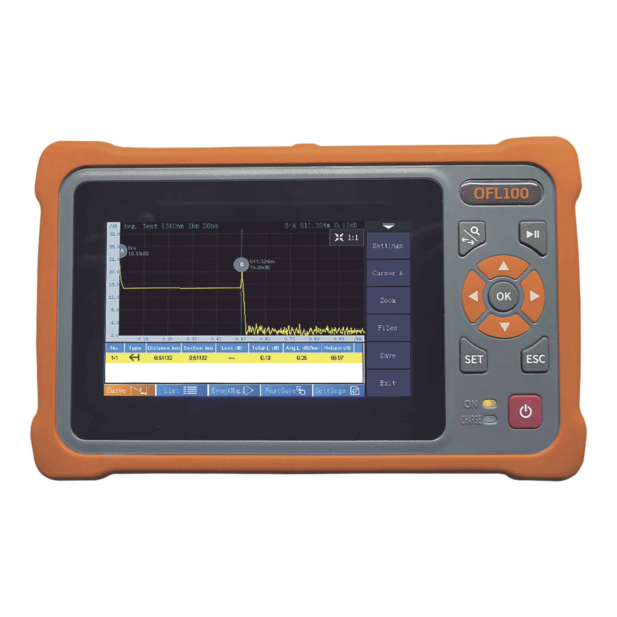 OTDR para pruebas en Enlaces de Fibra Óptica, longitudes de onda 1310 y 1550 nm, entrada SC/APC