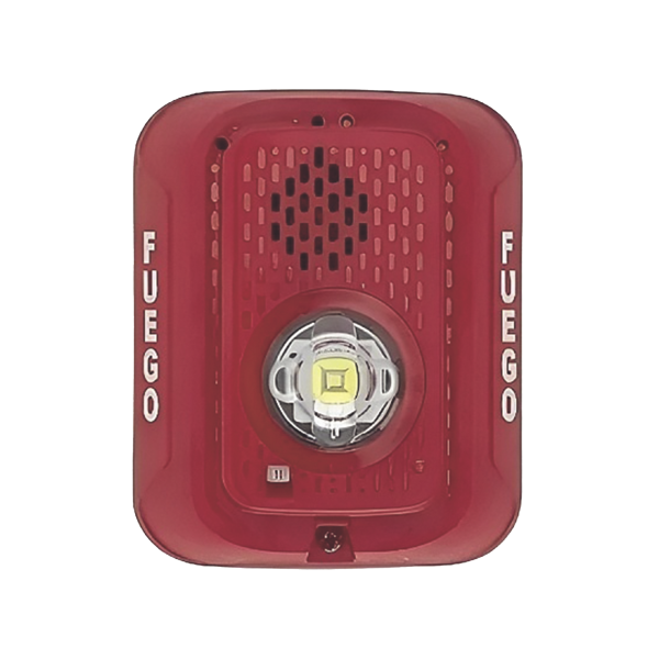 Sirena con Lampara LED Estroboscópica / 2 hilos / Montaje en Pared / Color Rojo / Configuración Estroboscópica Seleccionable