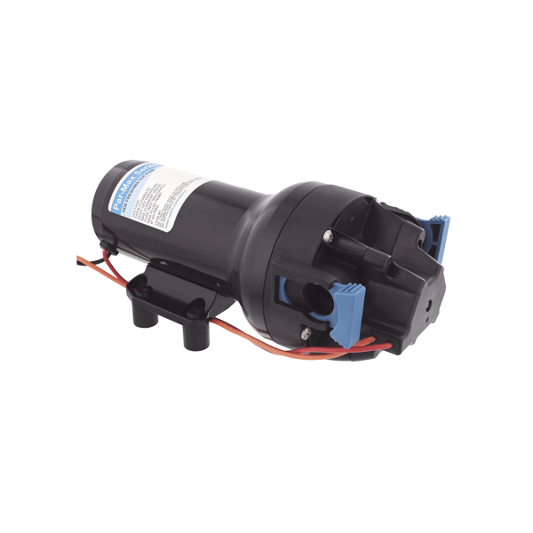 Bomba controlada por presión Par Max 6 para trabajo pesado a 12 Vcd, caudal de 6 GPM, presión máxima 40 psi, para manguera de entrada con orificio de 38 mm (1¬Ω”), manguera de descarga con orificio de 25 mm (1”)