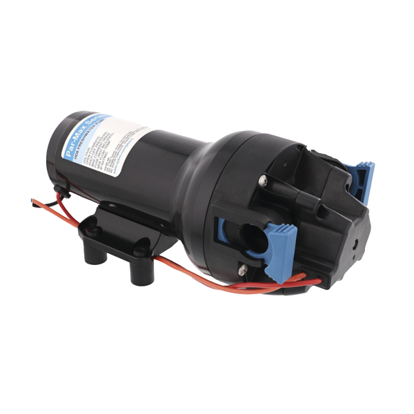 Bomba controlada por presión Par Max 6 para trabajo pesado a 24 Vcd, caudal de 6 GPM, presión máxima 40 psi, para manguera de entrada con orificio de 38 mm (1¬Ω”), manguera de descarga con orificio de 25 mm (1”)