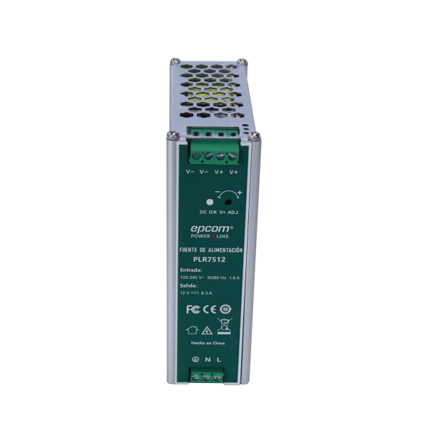 Fuente de alimentación /Entrada: 100-240 Vac /Salida: 12 Vcc / 6.3 A / 75 W / din rail