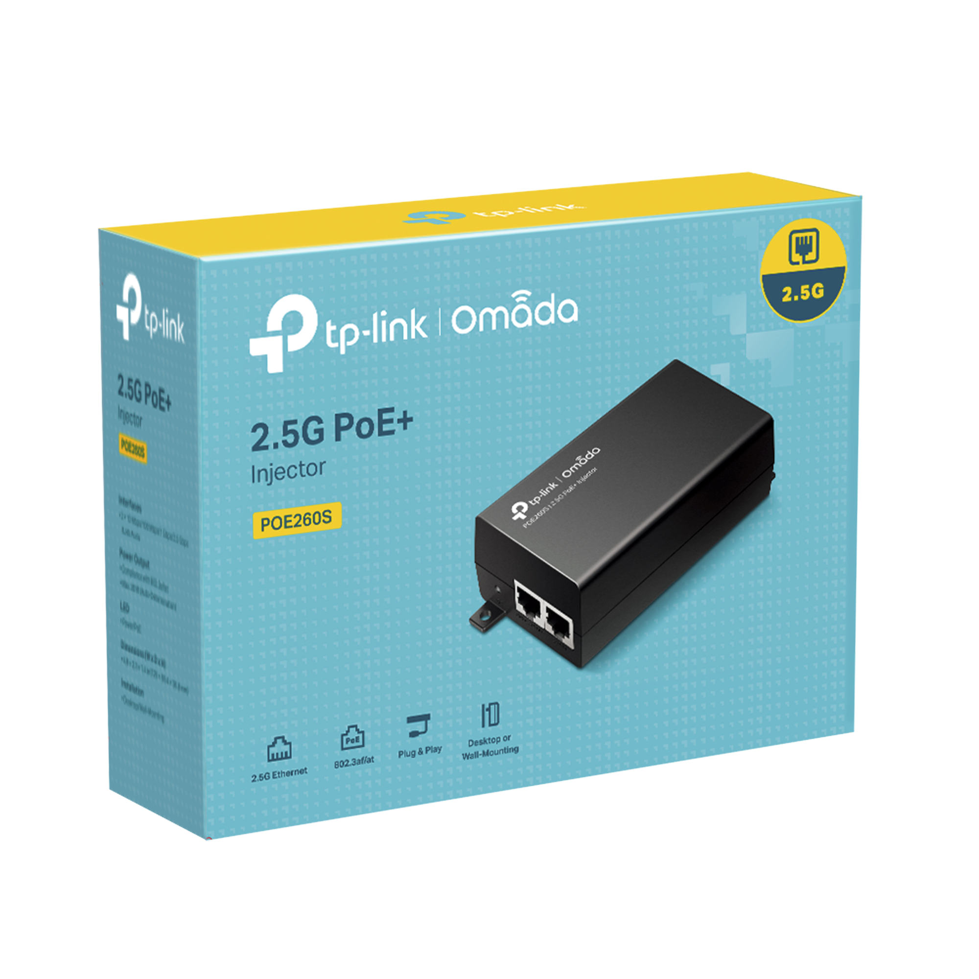 Inyector PoE+ (30W) / Gigabit 802.3 af/at / 2 puertos 10/100/1000 Mbps / Plug and Play / Fuente alimientación Integrada