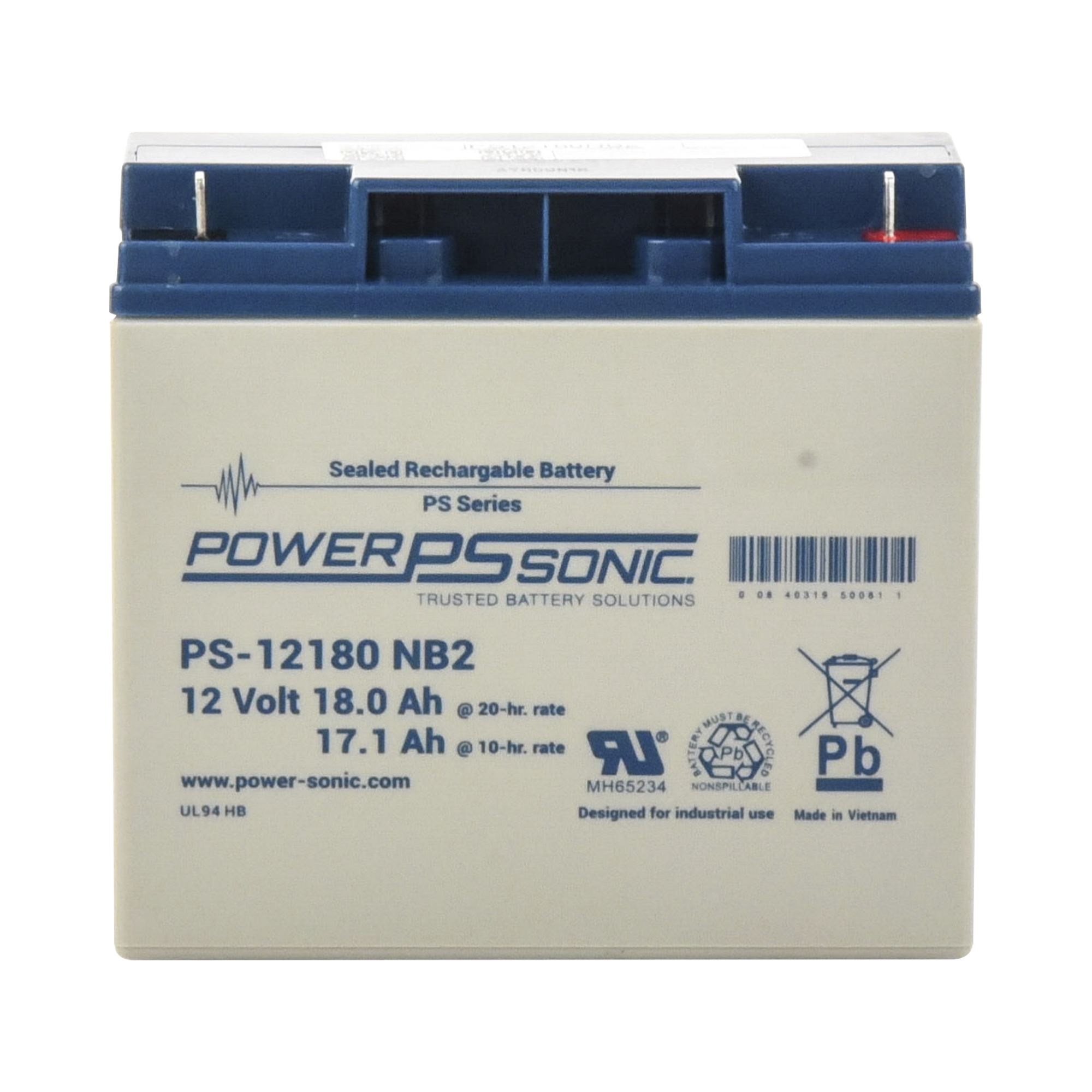 Batería 12V, 18AH, Para Respaldo, Tecnologías AGM/VRLA, Diseño De Vida Útil 5 Años, Terminales Tipo NB2, Listada UL, Libre De Mantenimiento