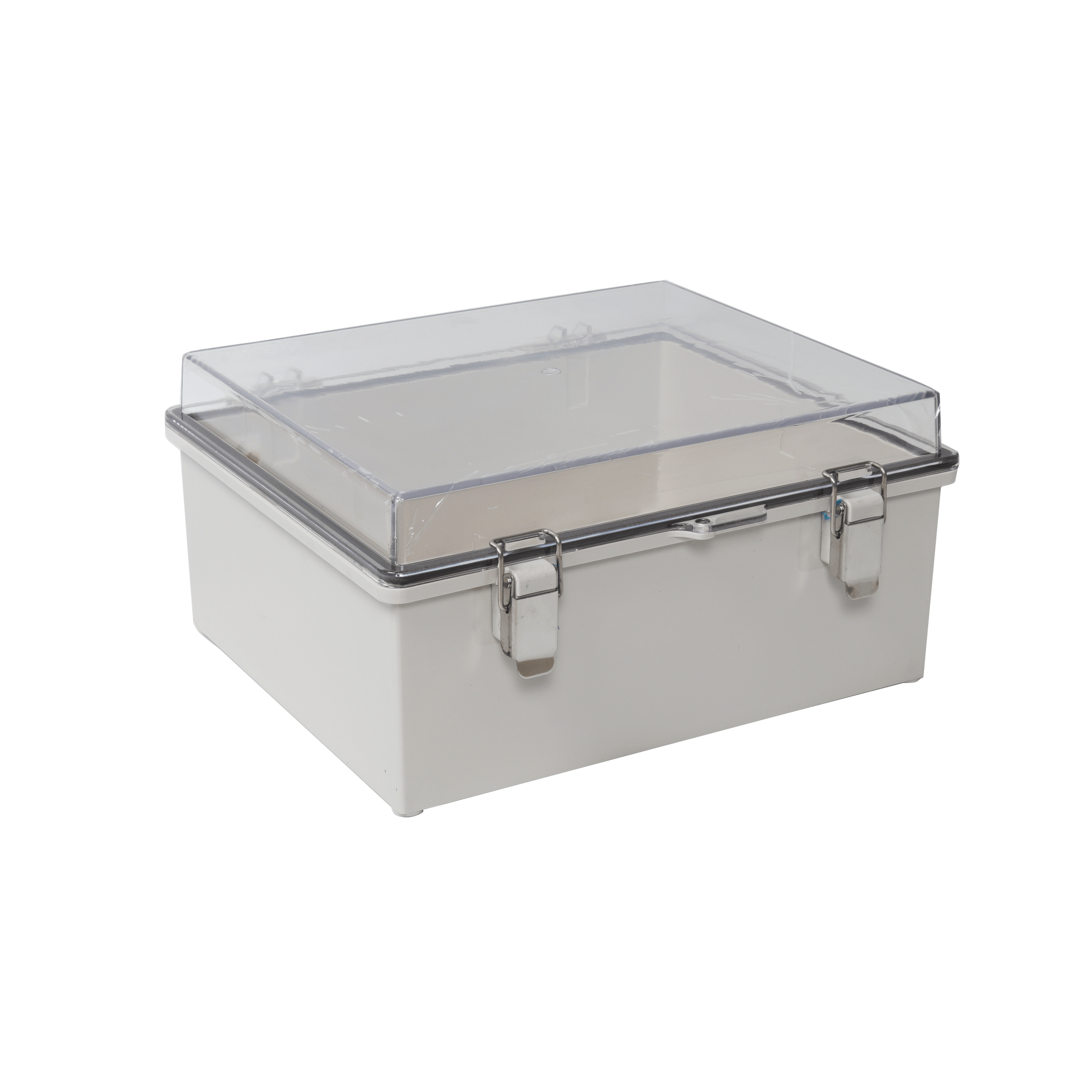 Gabinete Plástico ABS, Puerta Transparente, Uso en Intemperie IP66 (170 x 220 x 110 mm) Cierre por Broches Inoxidables y Permite Cerrado por Candado y Llave (Perno 5mm) No Incluido