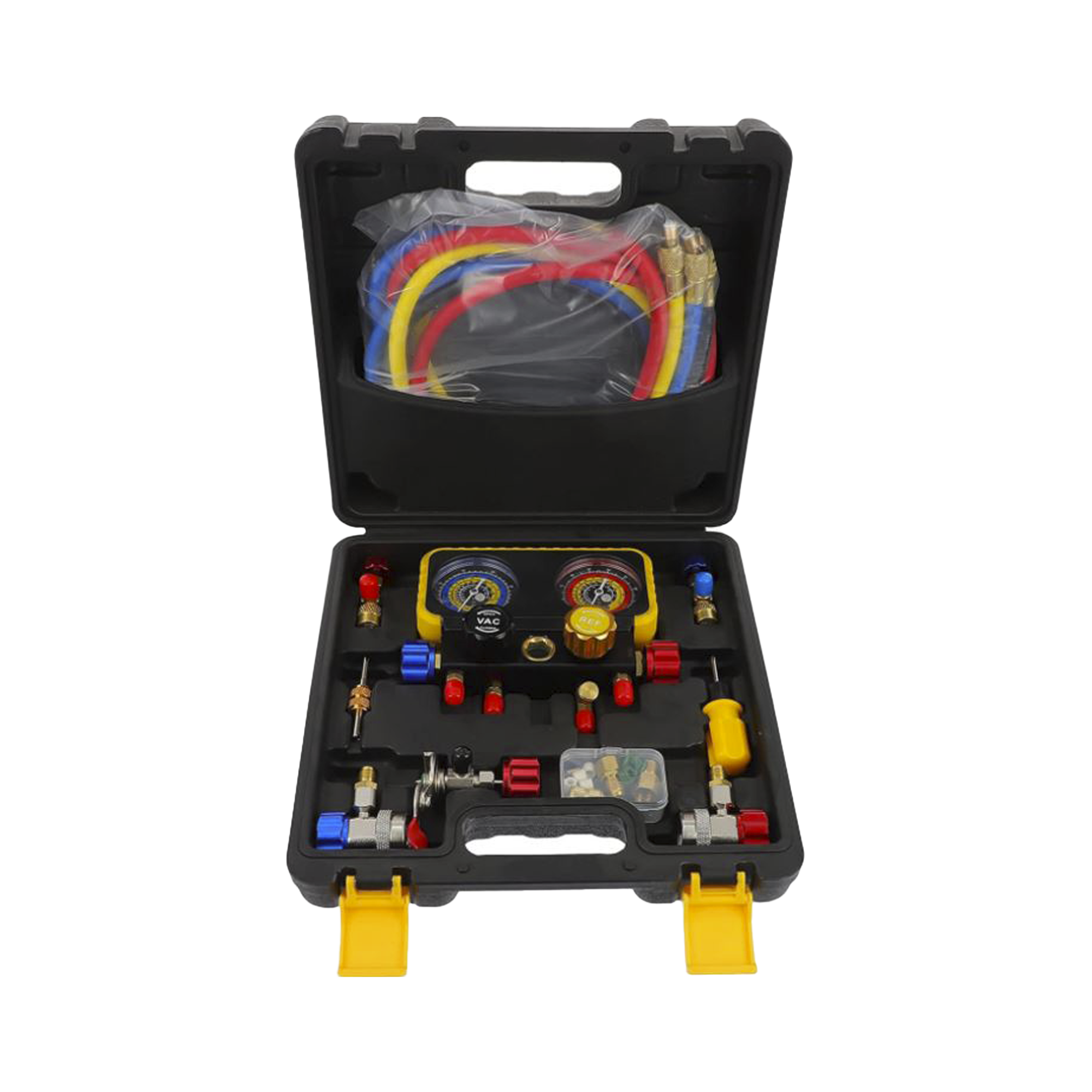 Manómetro de 4 vías con Accesorios para Gas refrigerante  R410A/ R32/ R134A/R22
